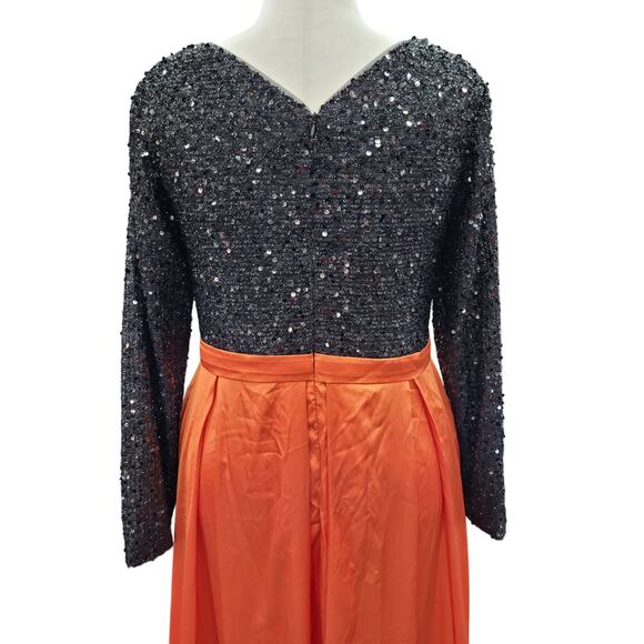 NWT Black Orange Long Sleeve Sequin Gown Size 20 - Picture 7 of 13